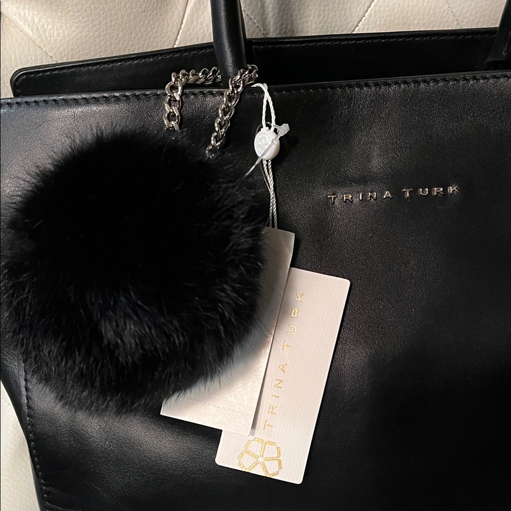 Trina Turk Black Satchel with Pom Charm - Picture 3 of 13